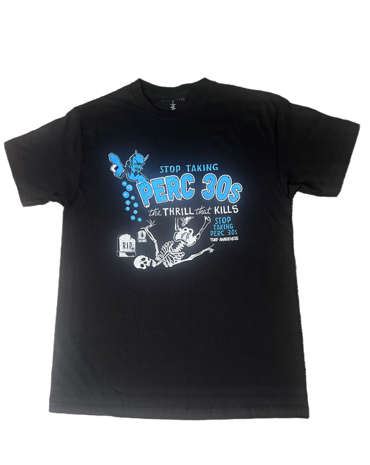 STOP TAKING PERC 30 Tee (Black/Blue)